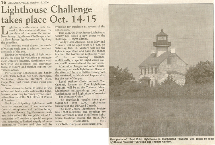 The GMNews' article on The Lighthouse Hunters Christine and Tom Cardaci